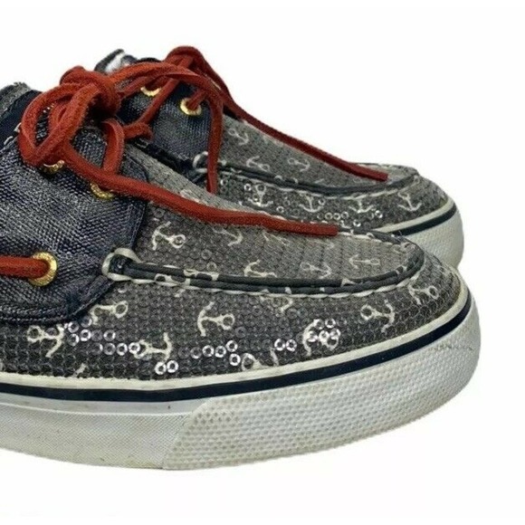 Womens Sperry Top-Sider Boat Shoes Nautical Red White Blue Anchors Sequins Sz 9 - Picture 3 of 10
